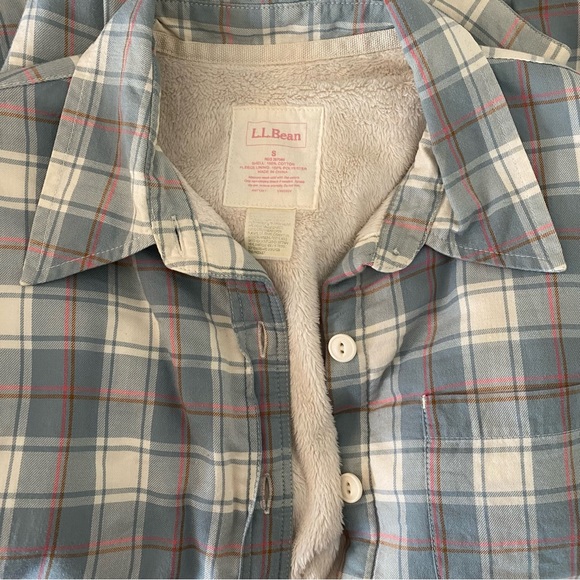 L.L. Bean Light Blue & Pink Plaid Fleece Lined Long Sleeve Button Down Shirt - Picture 4 of 7